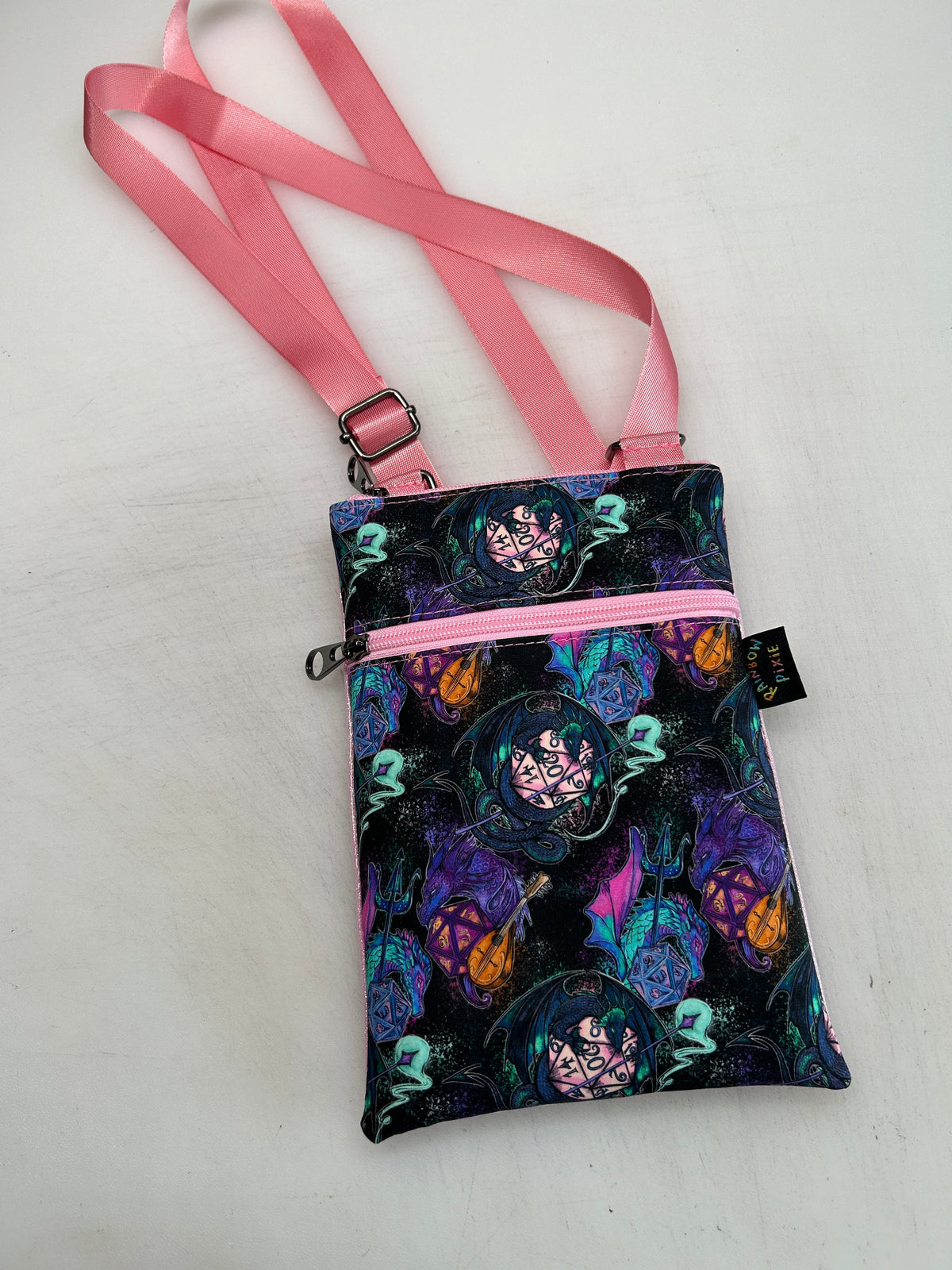 Dragons and dice themed small crossbody bag