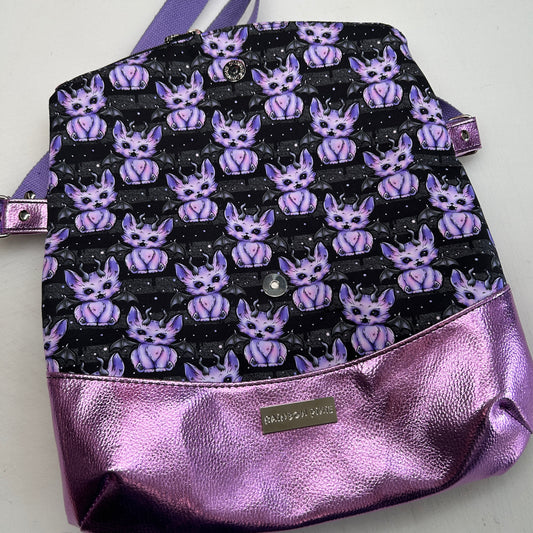 Demon cats Themed foldover crossbody bag with glitter bottom