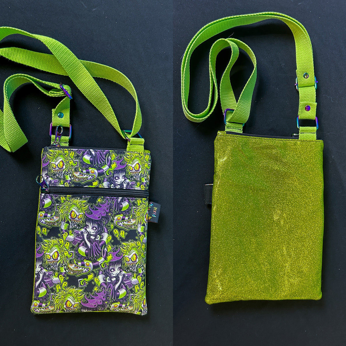 Beetlejuice Small Crossbody Bag — Green Glitter Back