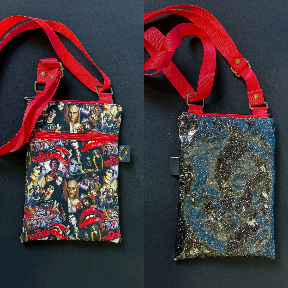 Rocky Horror Picture Show Small Crossbody Bag — Black Glitter Back