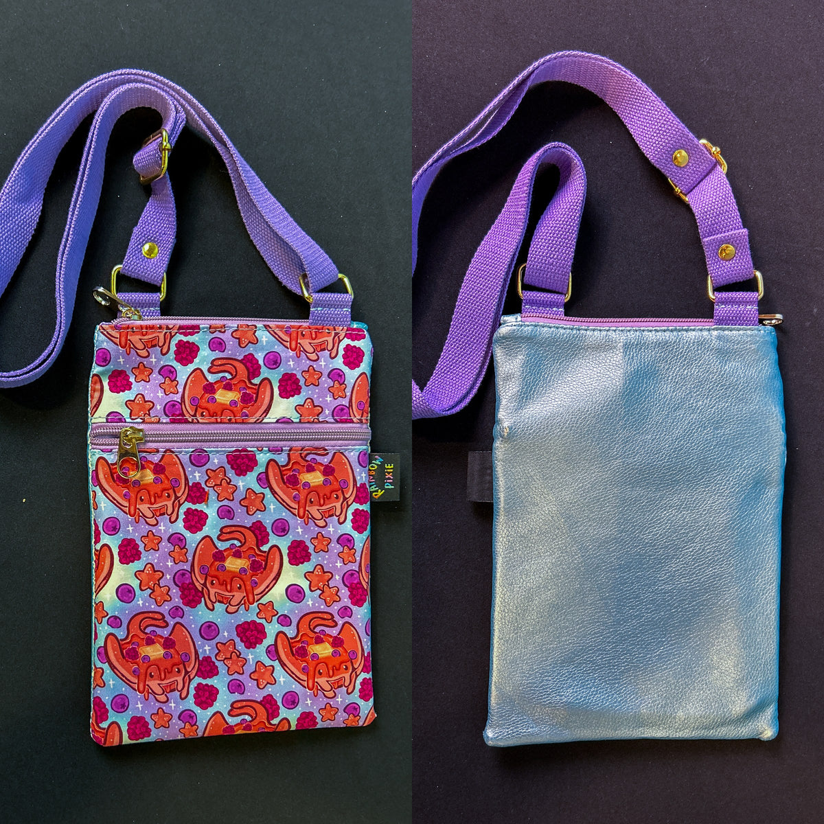 Stingray Pancakes Small Crossbody Bag — Metallic Blue Back