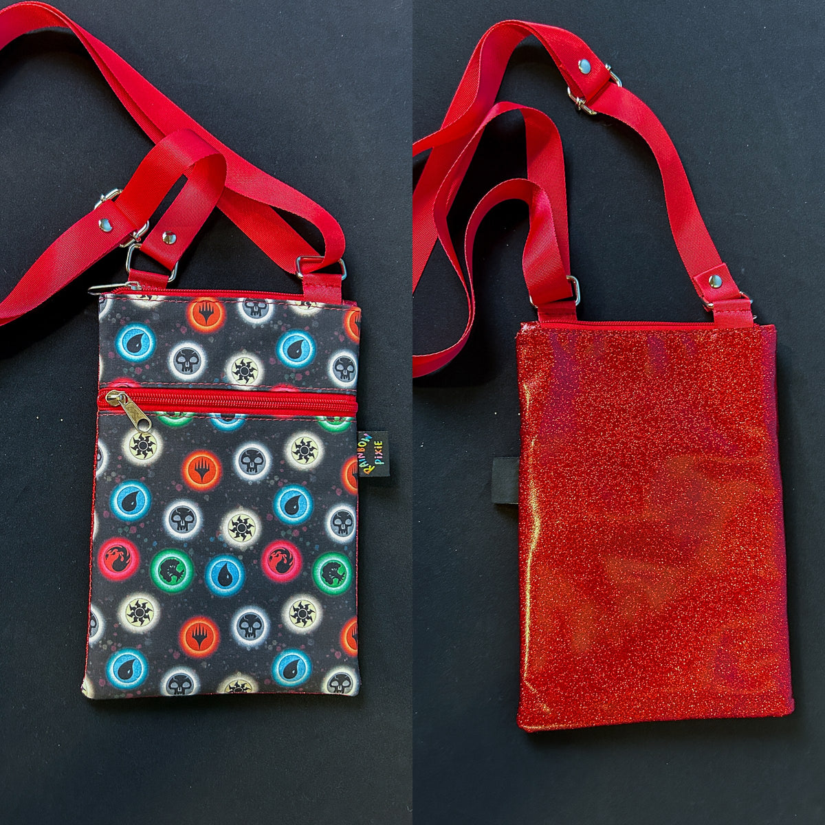MTG Symbols Small Crossbody Bag — Red Glitter Back