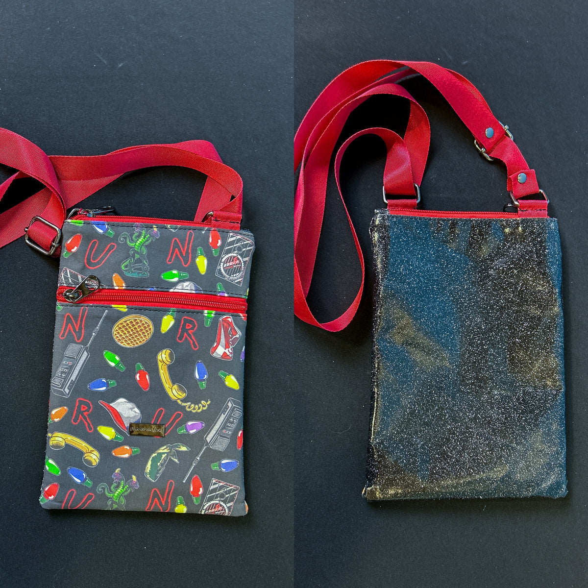 Stranger Things Small Crossbody Bag — Black Glitter Back – B