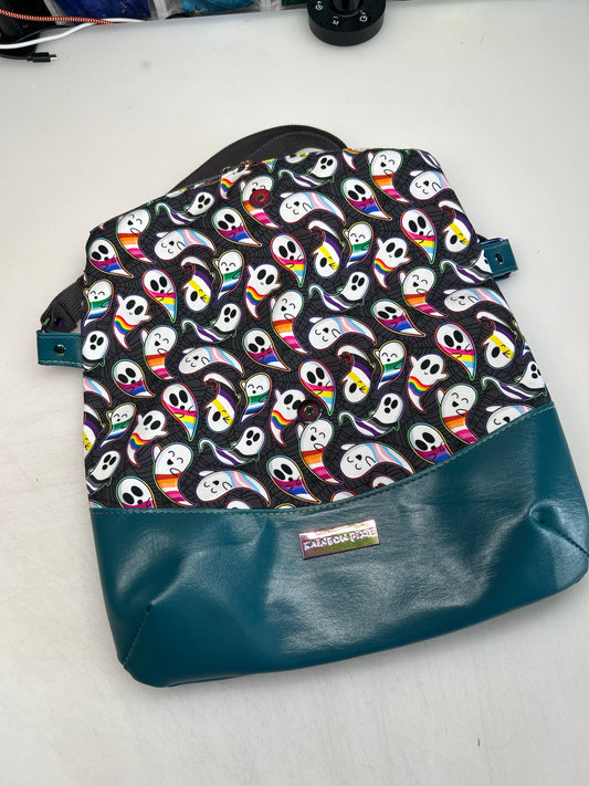Pride Ghosts Themed foldover crossbody bag with teal bottom