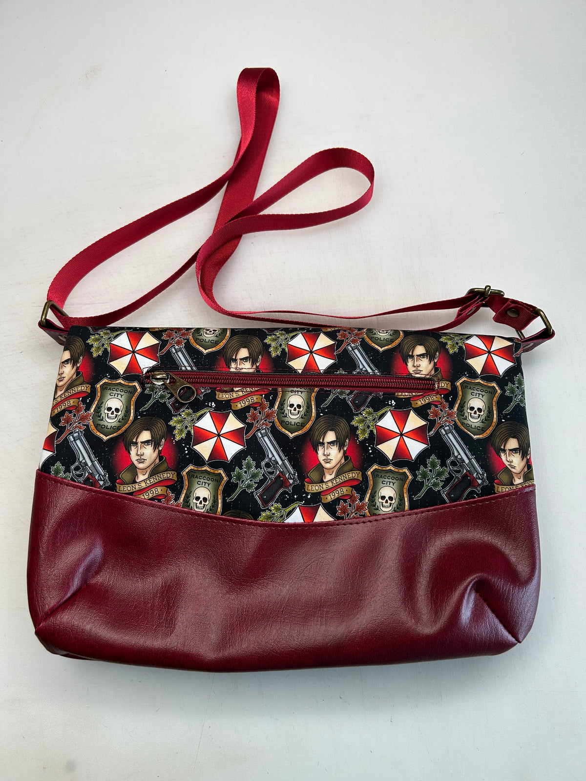 Resident Evil Themed foldover crossbody bag with black glitter bottom