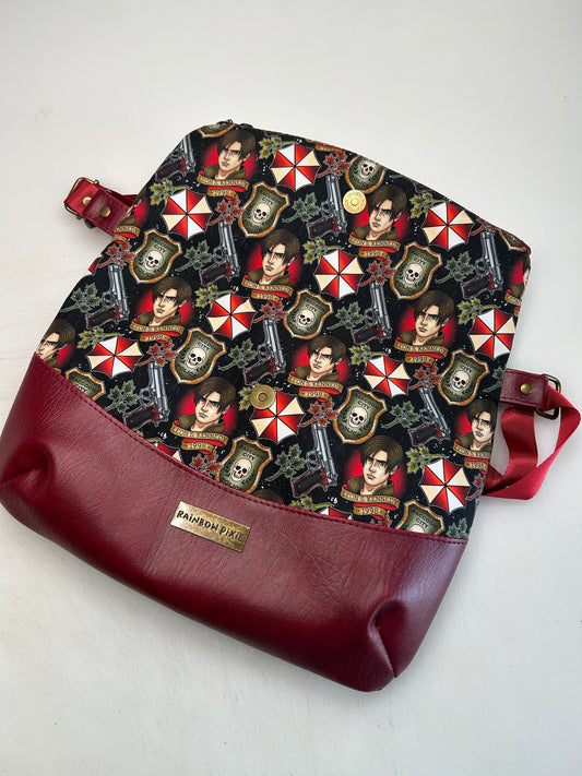 Resident Evil Themed foldover crossbody bag with black glitter bottom