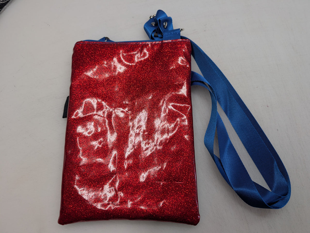 Marvel themed small crossbody bag with red glitter Back