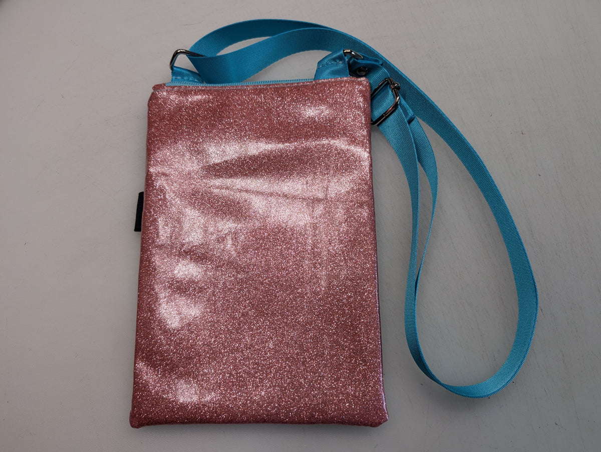 floral star wars themed small crossbody bag with pink glitter Back