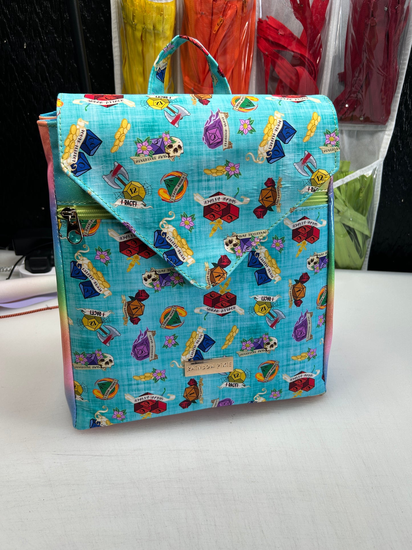 Blue Dice Themed expandable square backpack