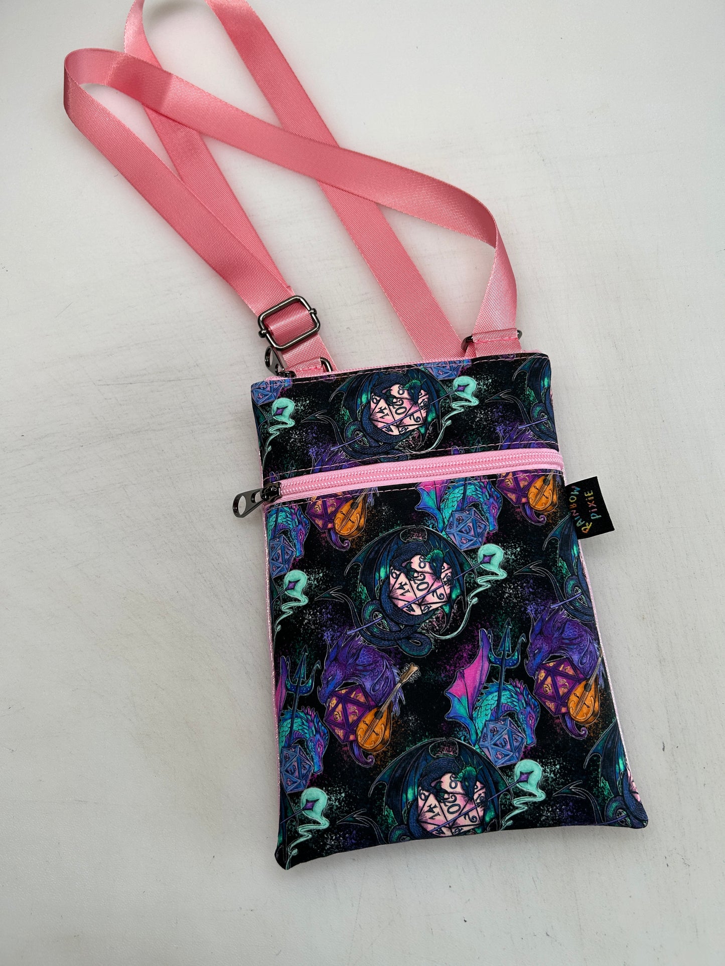 Dragons and dice themed small crossbody bag
