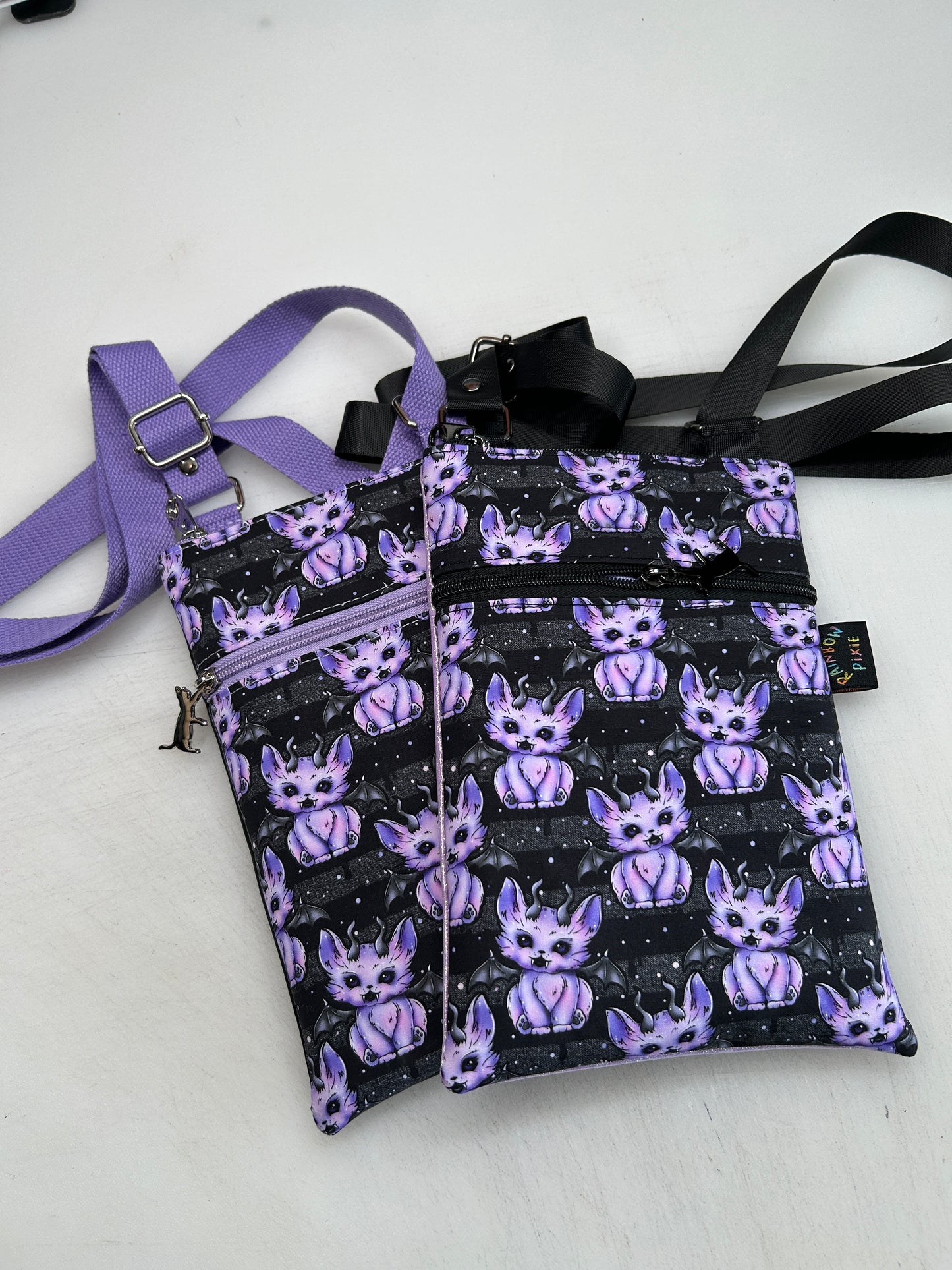 Demon cat themed small crossbody bag