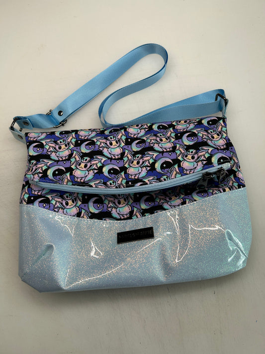 Spooky Eevee Themed foldover crossbody bag with glitter bottom