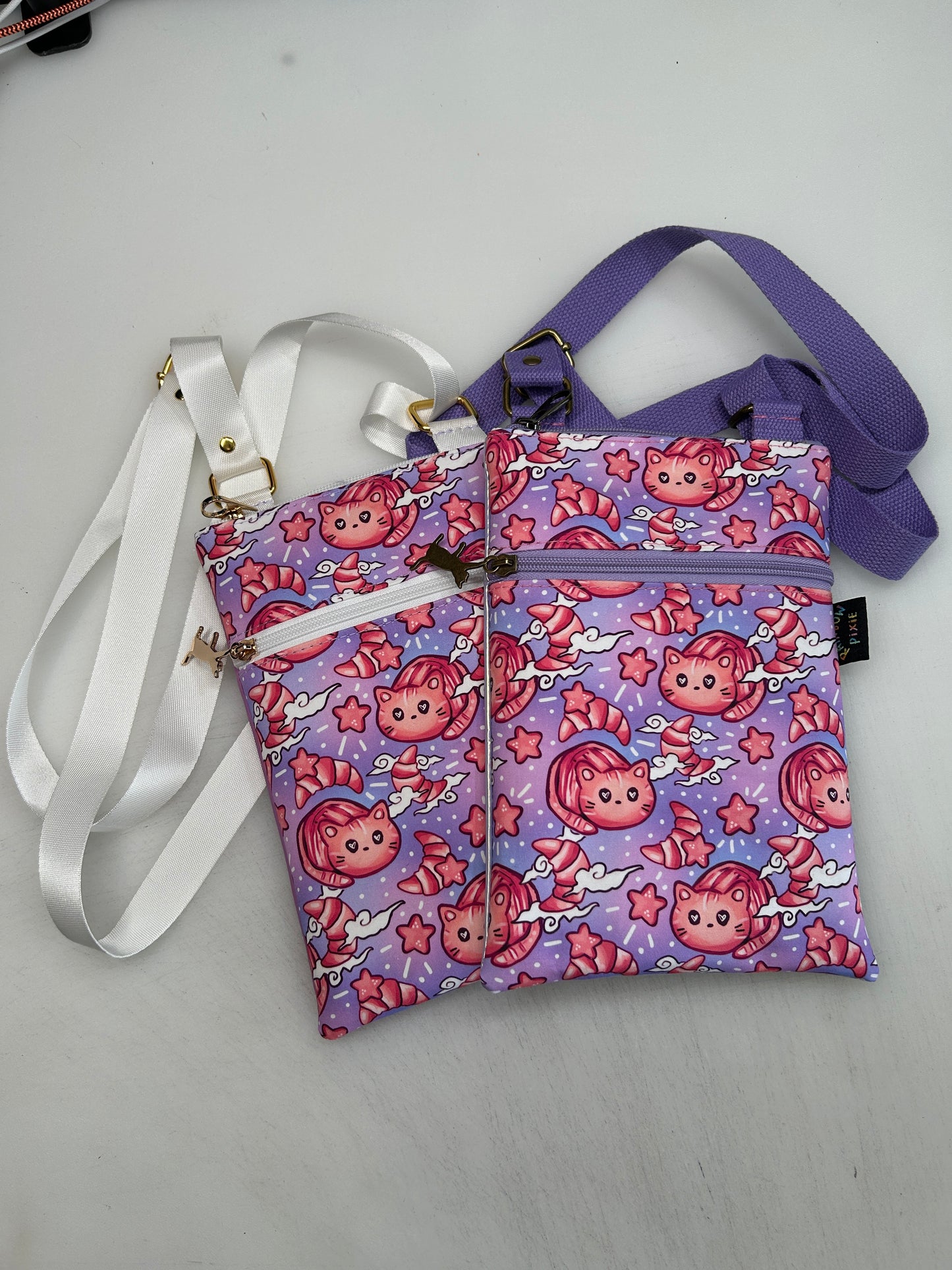 Croissant cat themed small crossbody bag