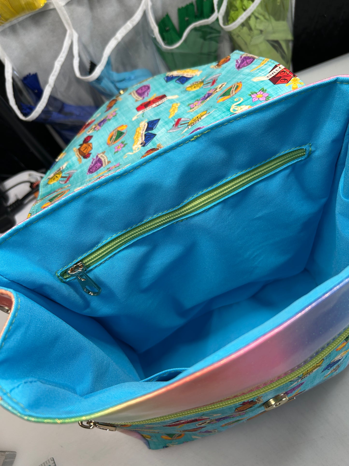 Blue Dice Themed expandable square backpack