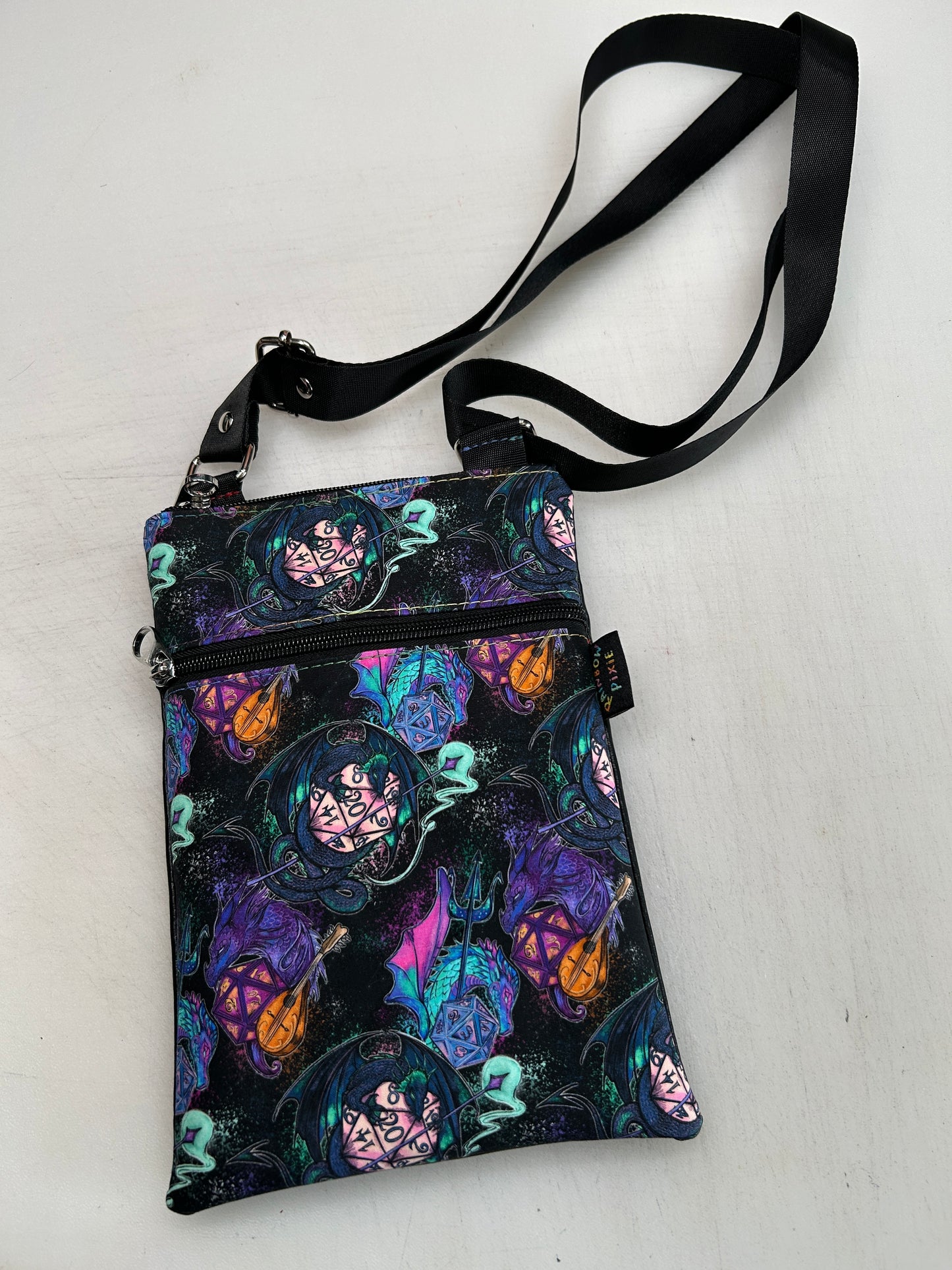 Dragons and dice themed small crossbody bag
