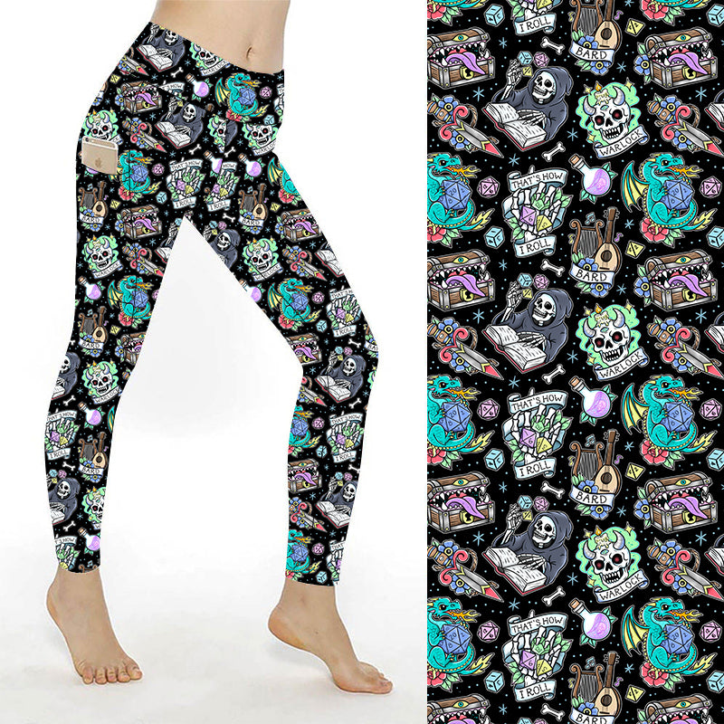 Tattoo Dice Print Leggings with Pockets