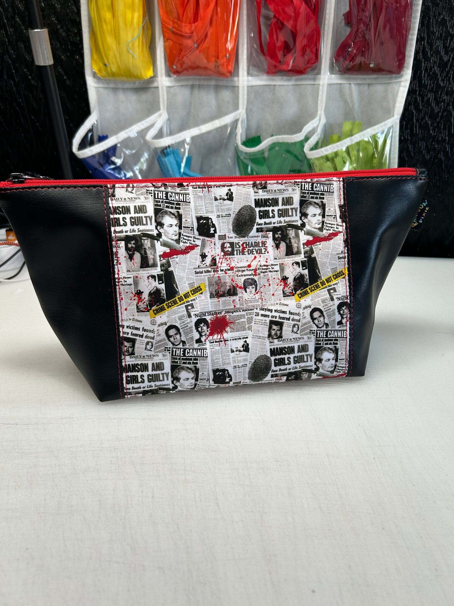 True crime themed Toiletry bag