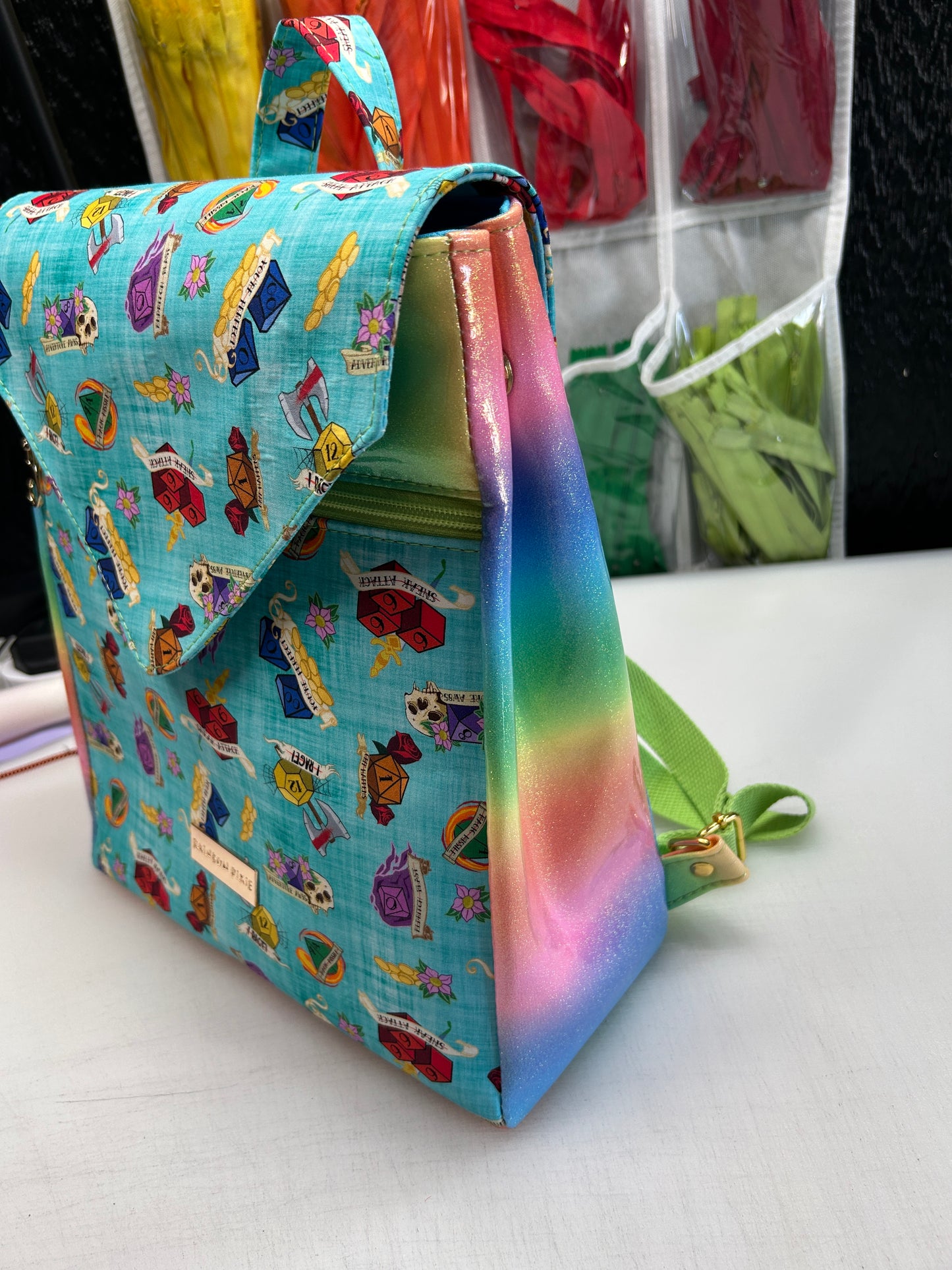Blue Dice Themed expandable square backpack