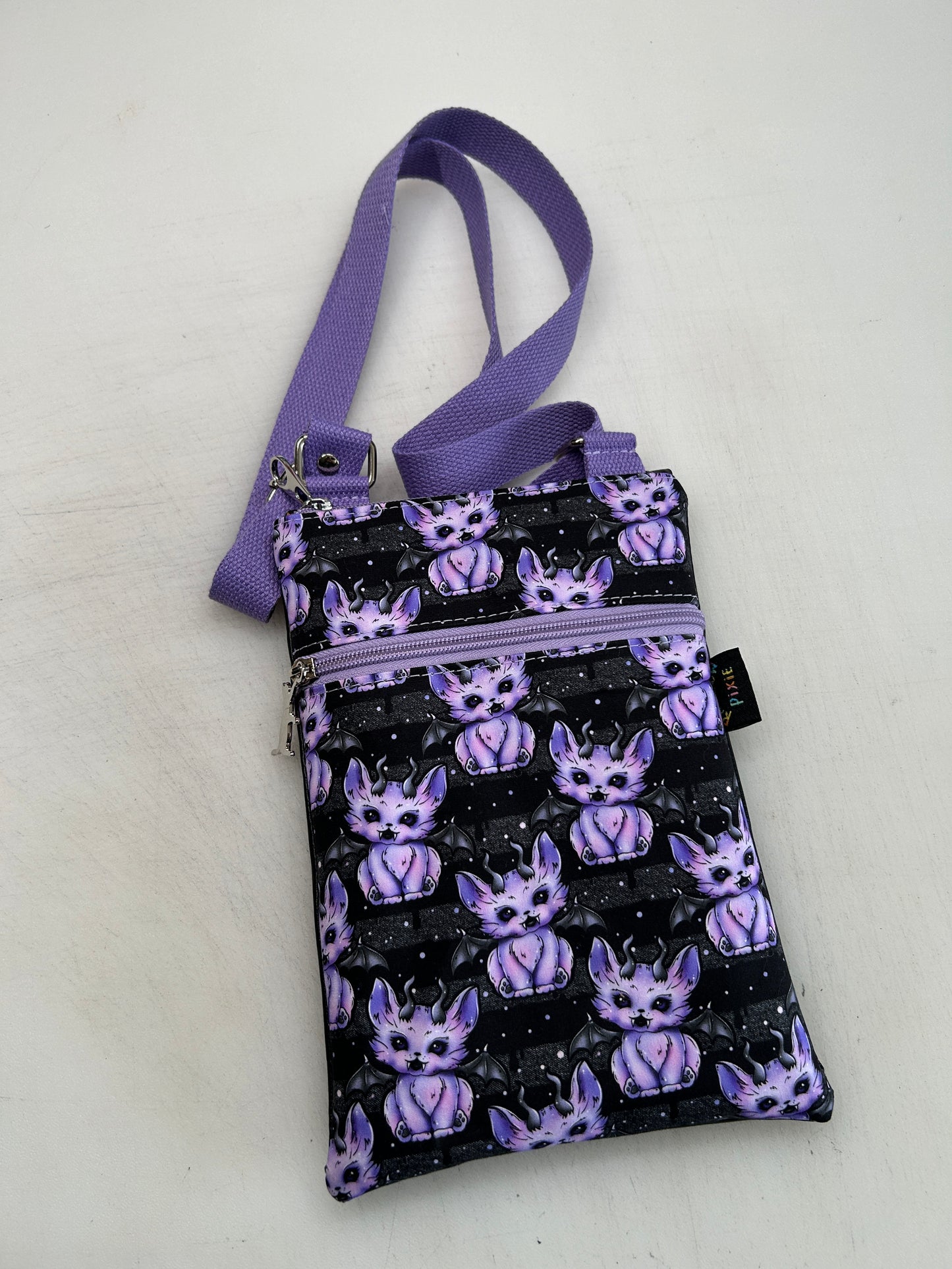 Demon cat themed small crossbody bag