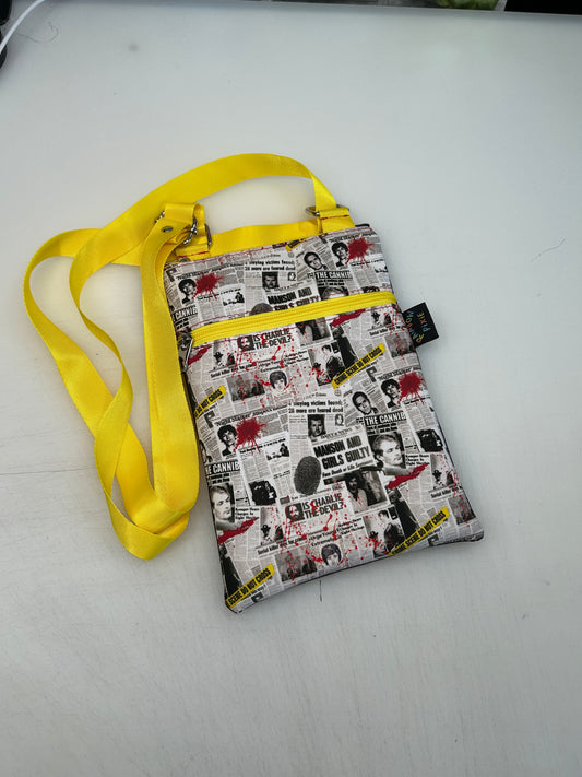 True crime themed small crossbody bag