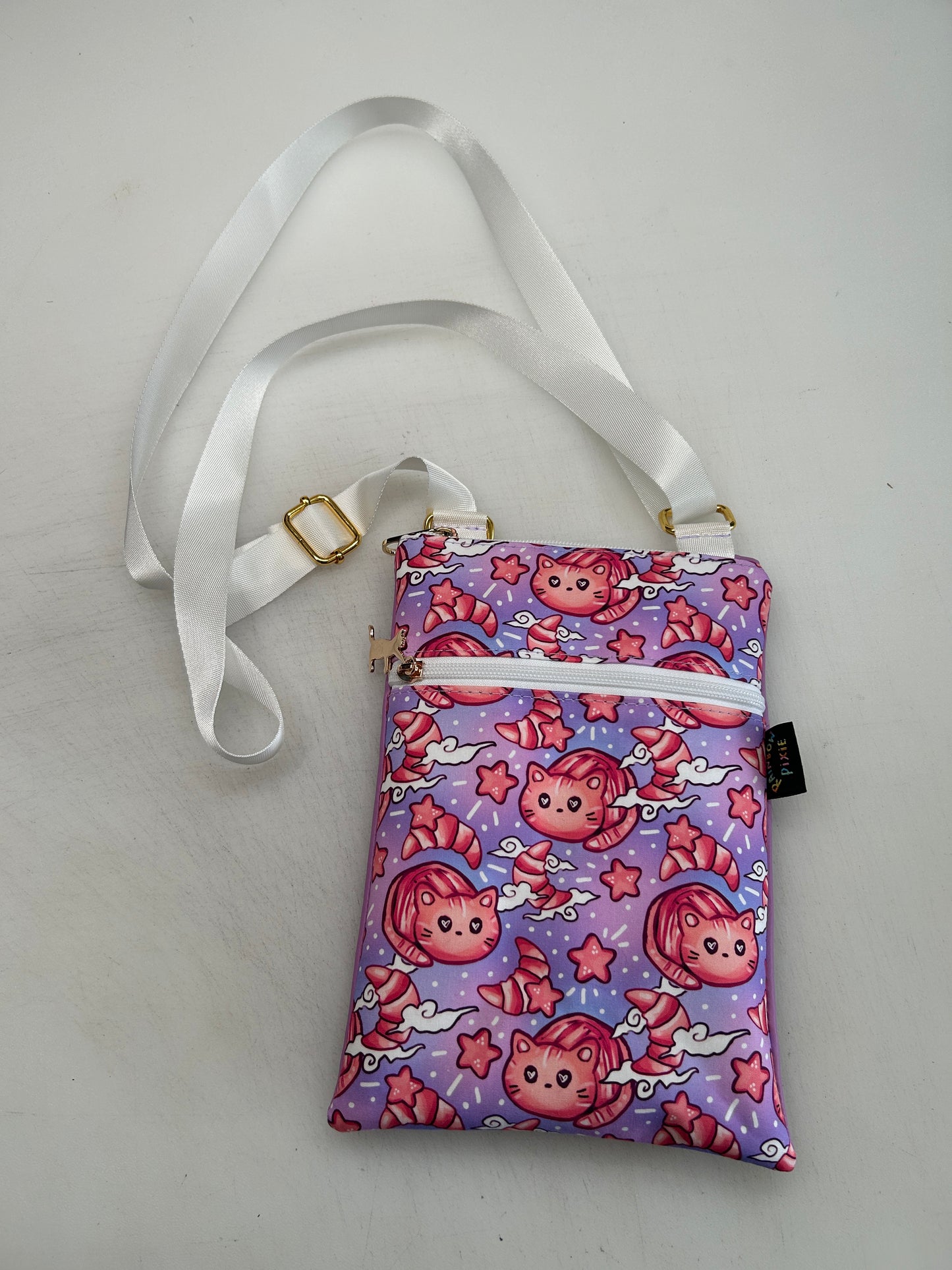 Croissant cat themed small crossbody bag