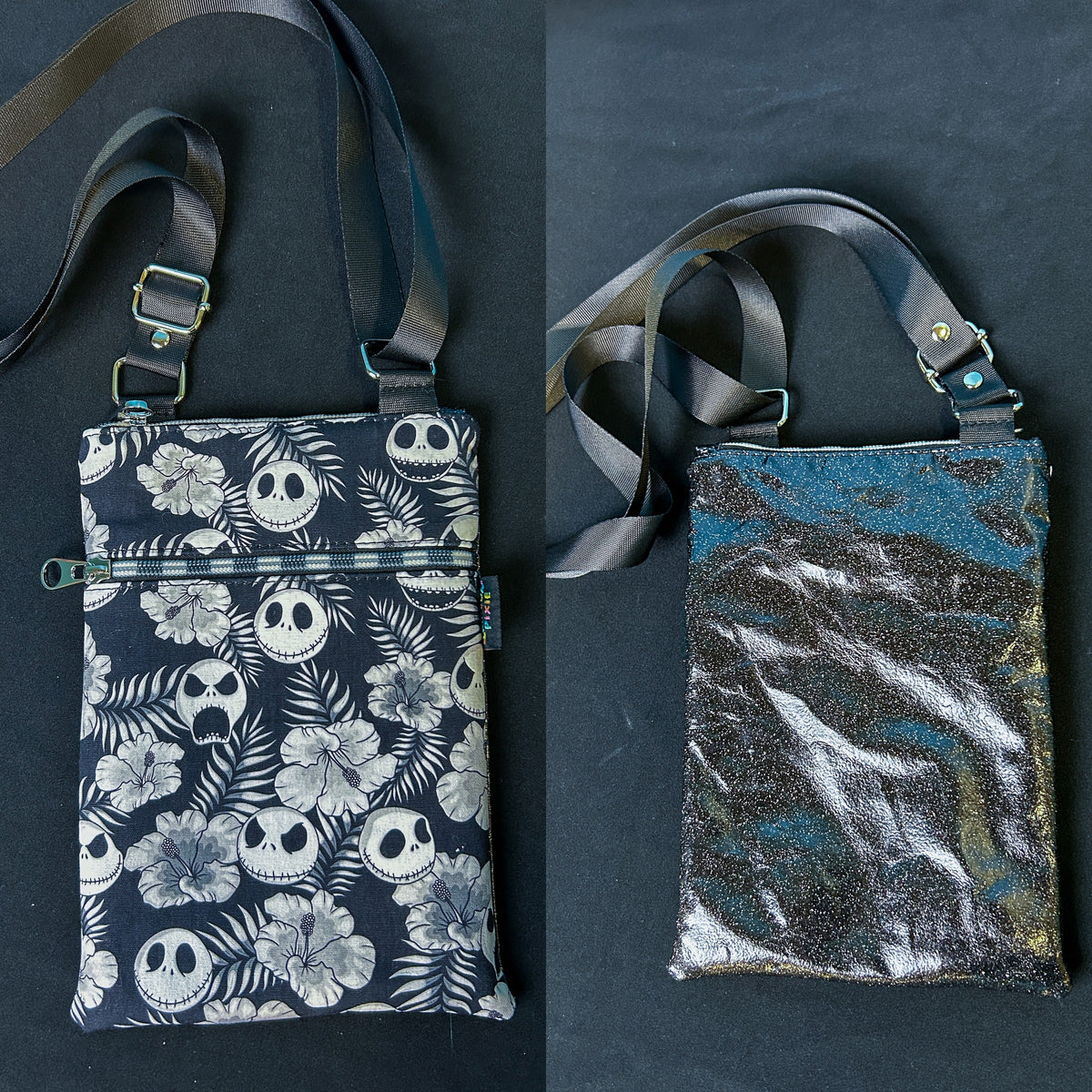 Hawaiian Jack Small Crossbody Bag — Black Glitter Back