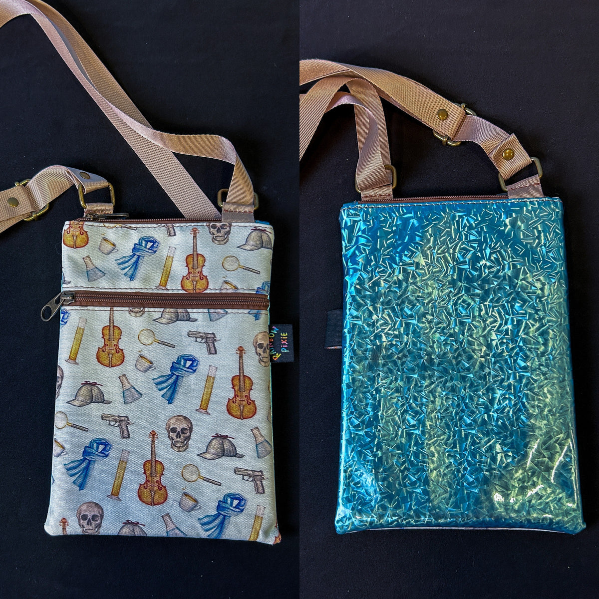 Sherlock Holmes Small Crossbody Bag — Blue Holographic Back