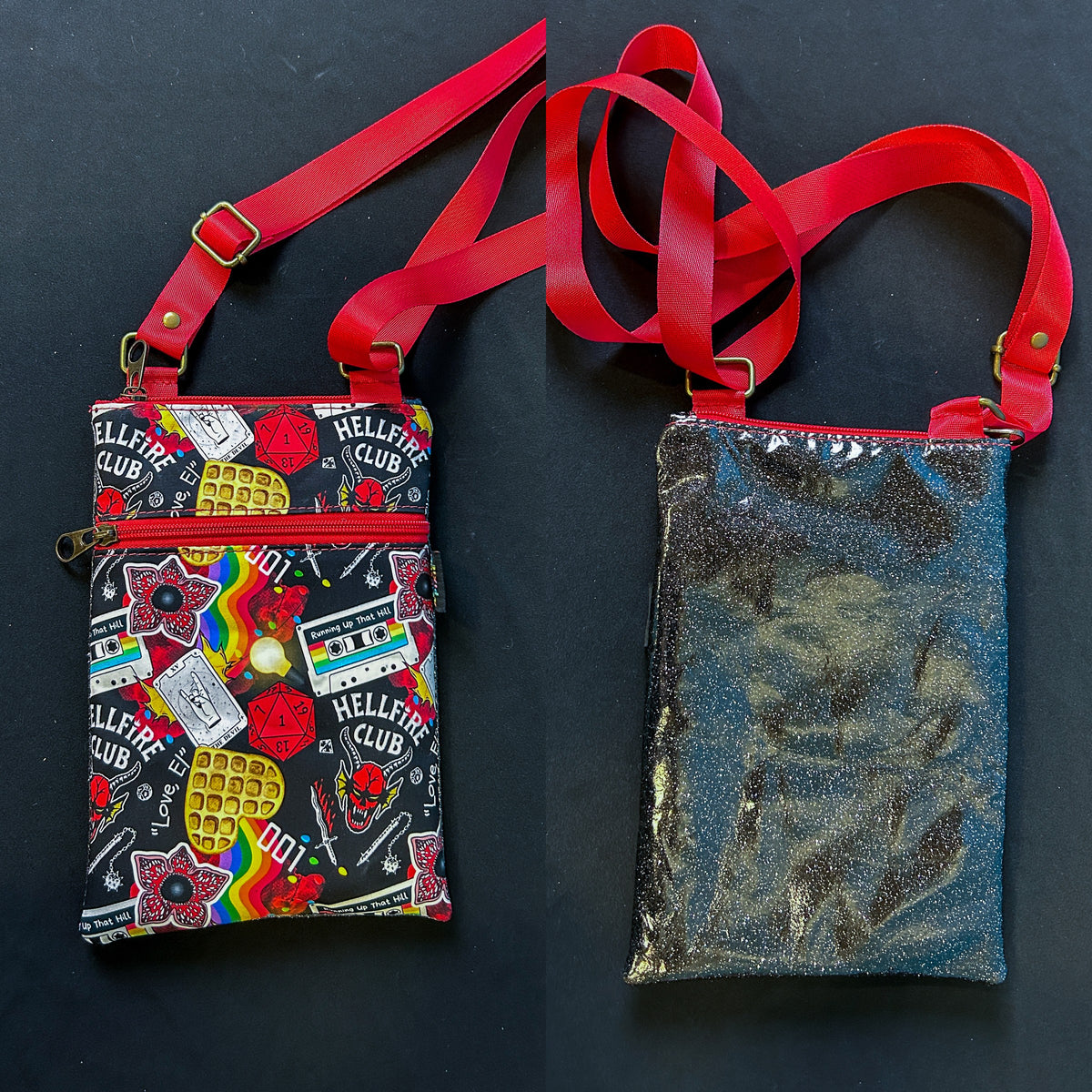 Stranger Things Small Crossbody Bag — Black Glitter Back – A