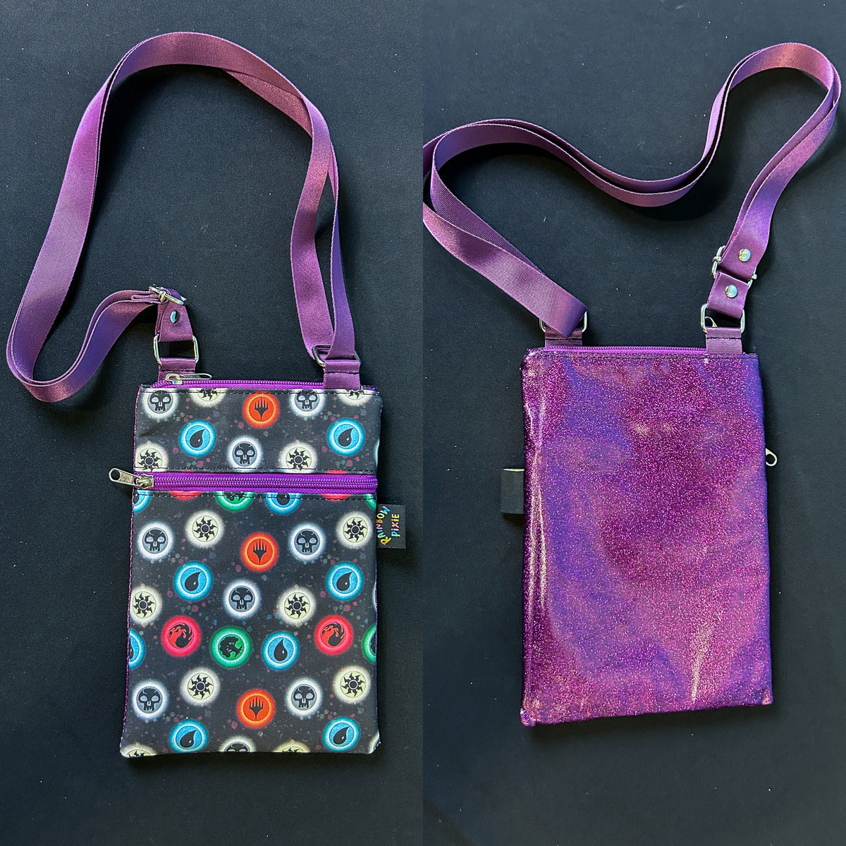 MTG Symbols Small Crossbody Bag — Purple Glitter Back