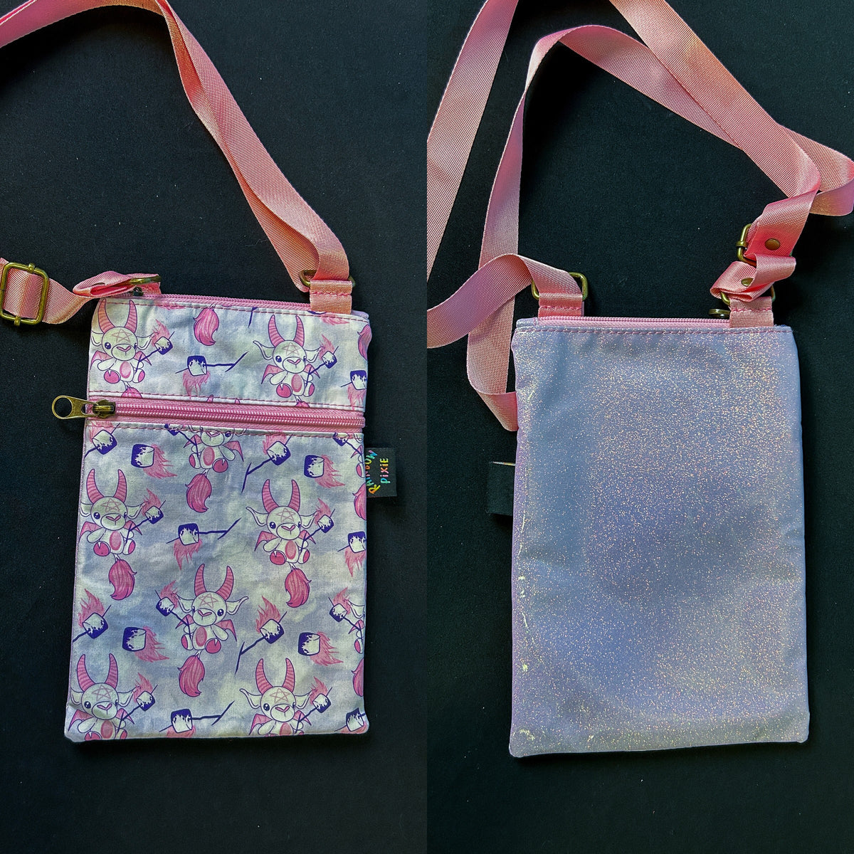 Baby Baphomet Small Crossbody Bag — Pink Glitter Back