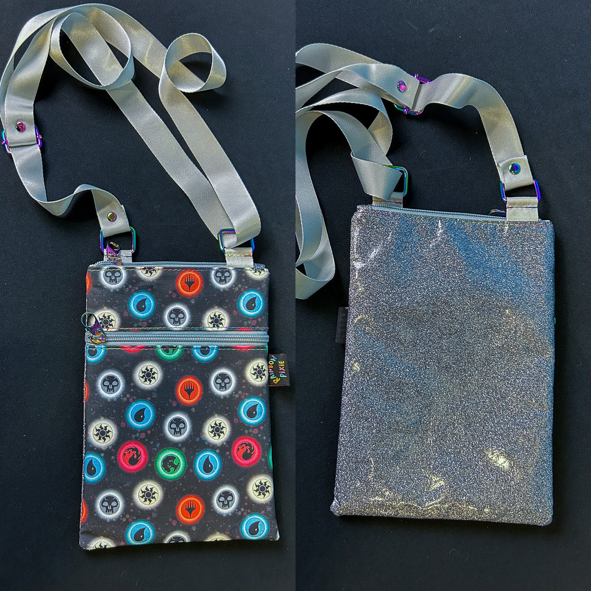 MTG Symbols Small Crossbody Bag — Grey Glitter Back – A
