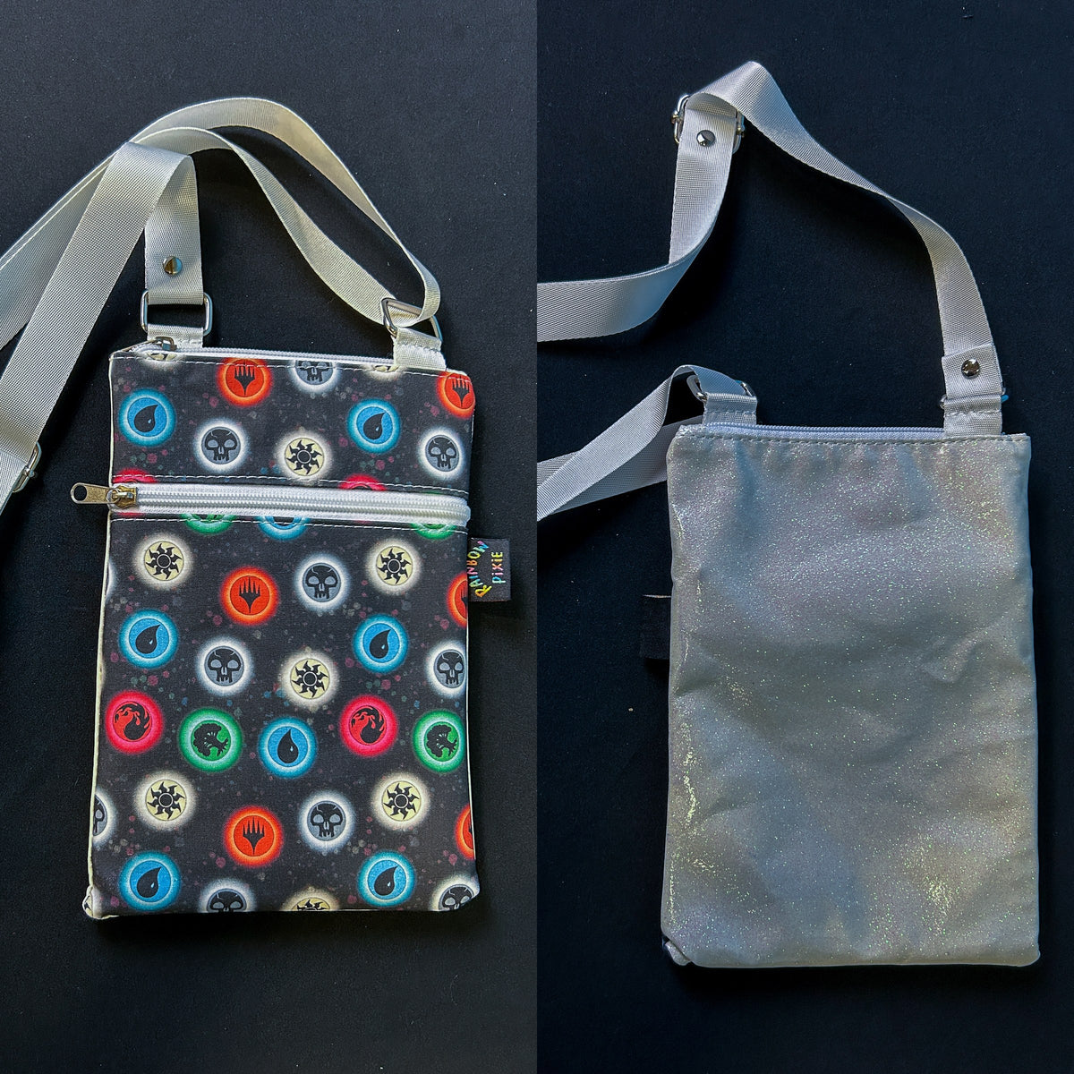 MTG Symbols Small Crossbody Bag — Grey Glitter Back – B