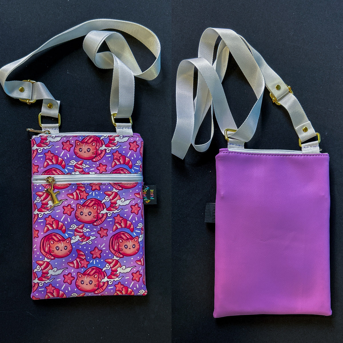 Croissant Cats Small Crossbody Bag — Lilac Back