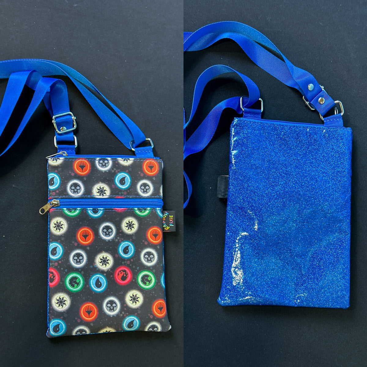 MTG Symbols Small Crossbody Bag — Blue Glitter Back
