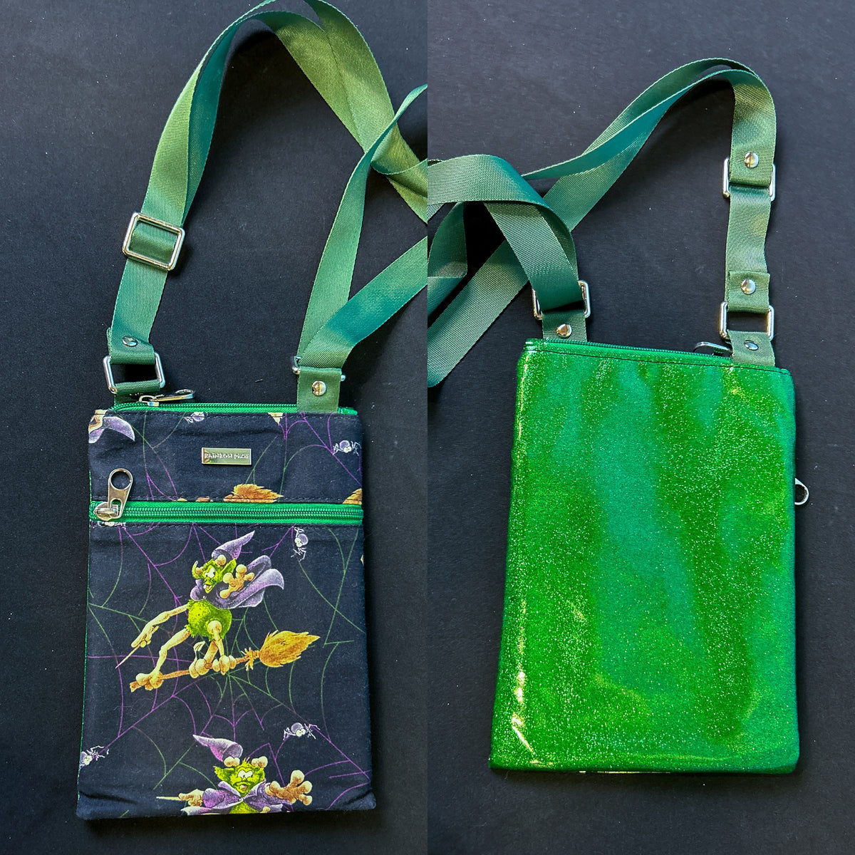 Goblin Small Crossbody Bag — Green Glitter Back