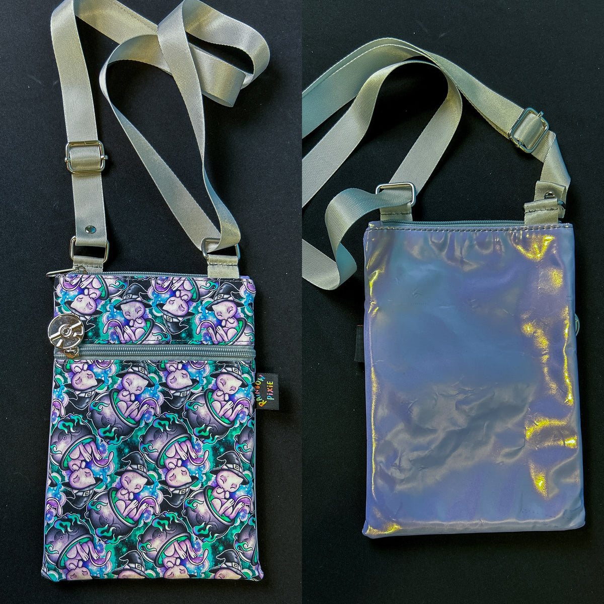 Spooky Mew Small Crossbody Bag — Lilac Holographic Back