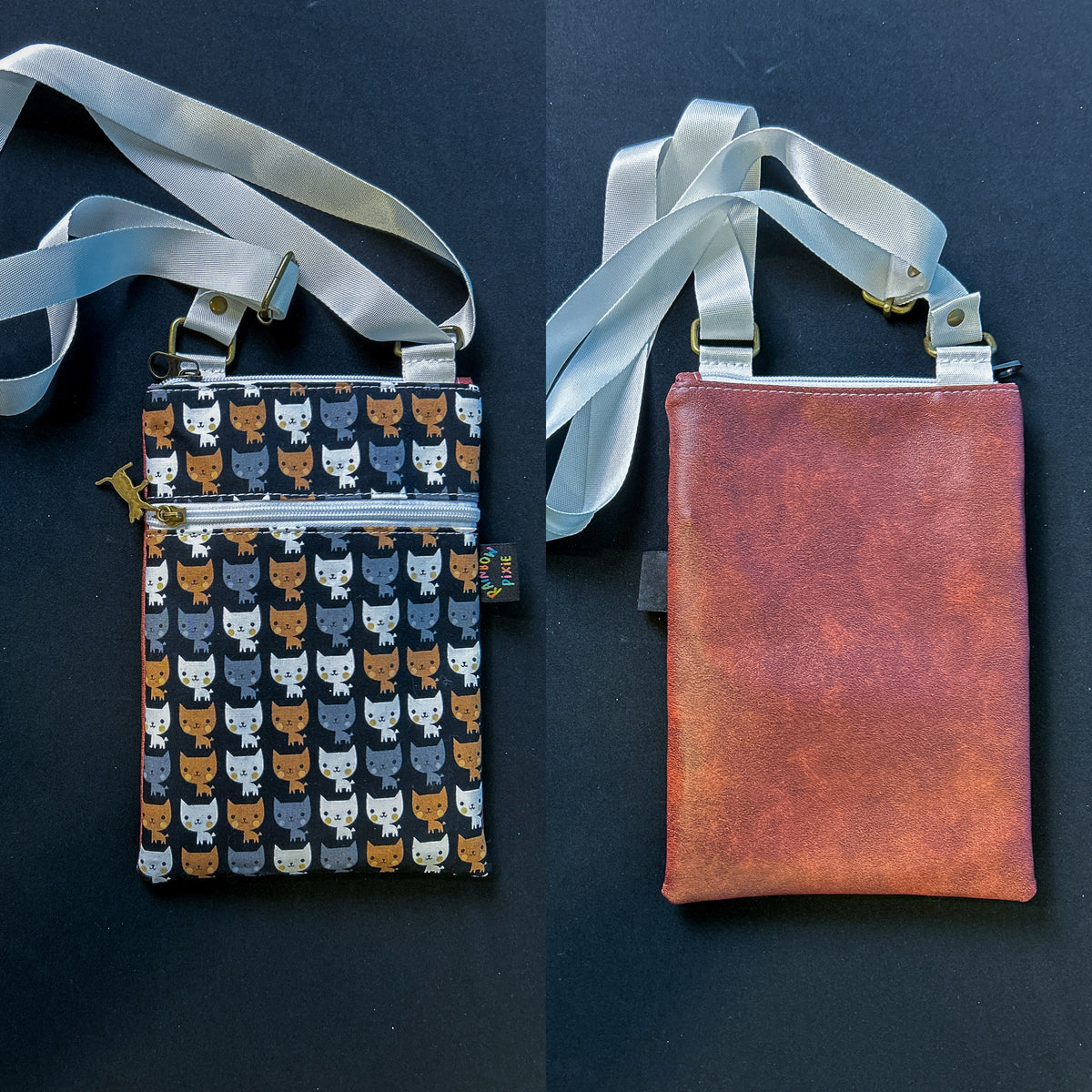 Rows of Cats Small Crossbody Bag — Brown Back