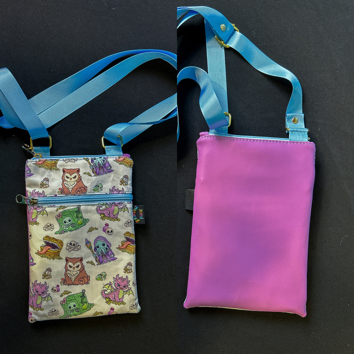 Cute DnD White Small Crossbody Bag — Lilac Back