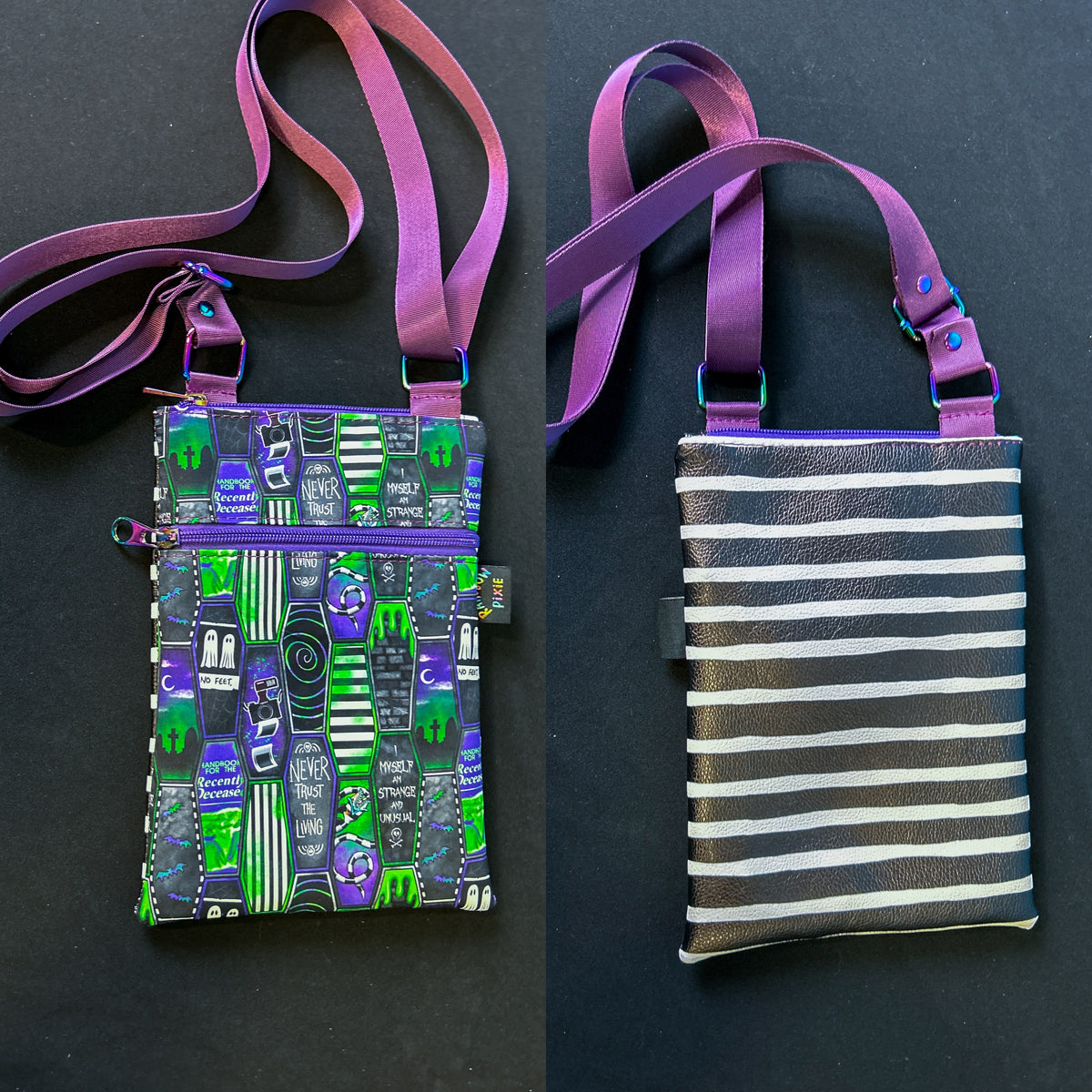 Beetlejuice Coffins Small Crossbody Bag — Striped Back