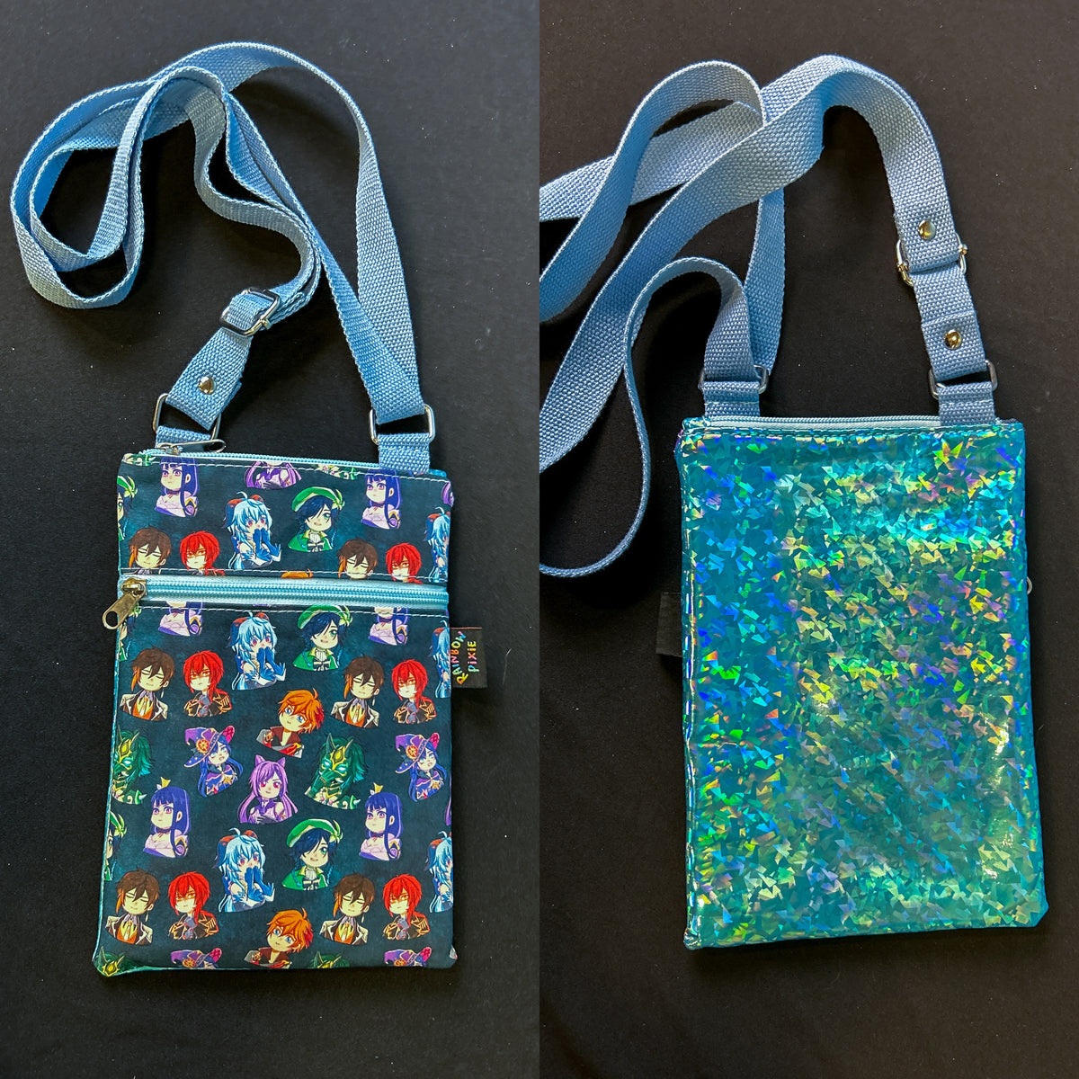 Genshin Impact Small Crossbody Bag — Blue Holographic Back