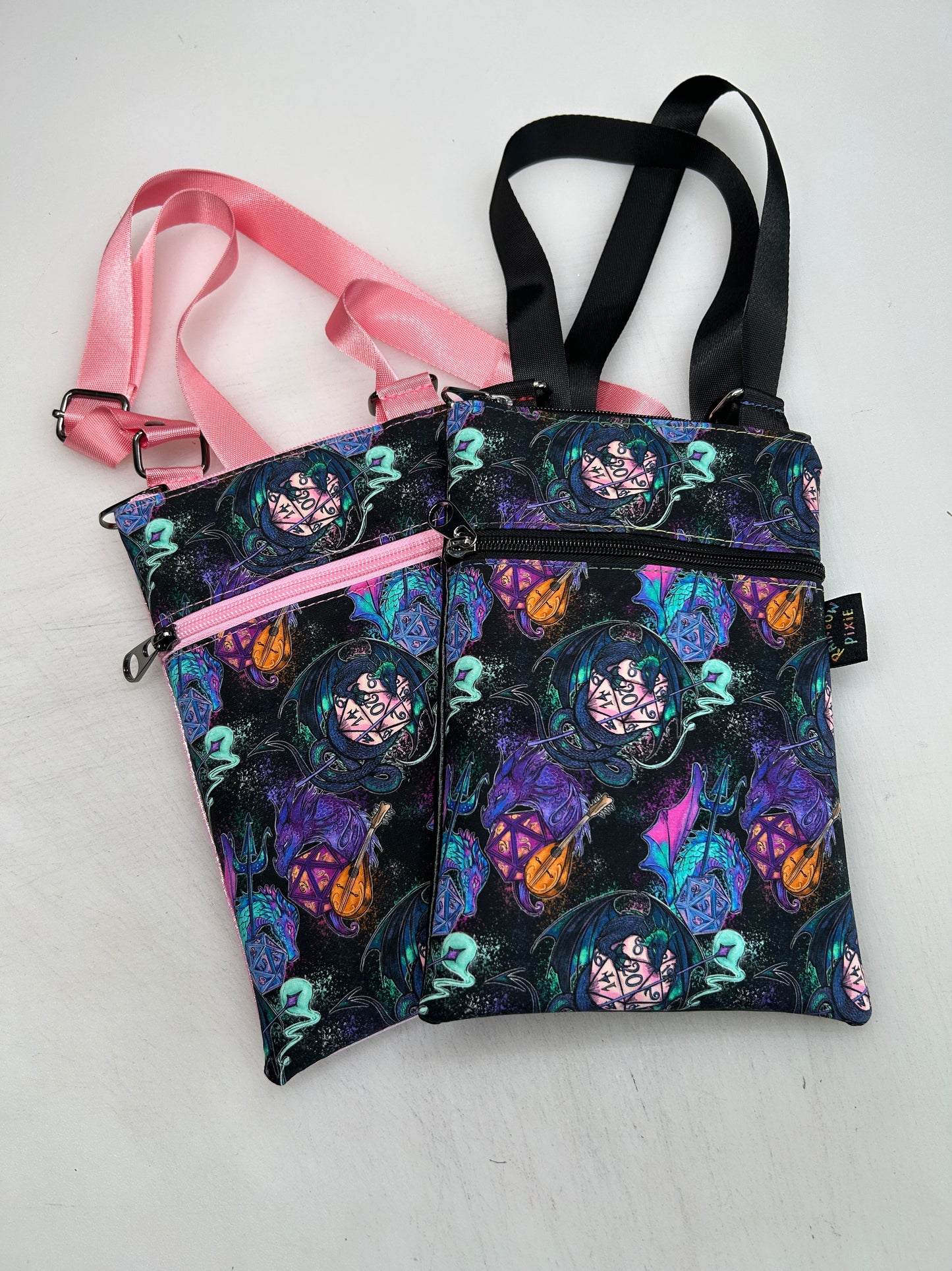 Dragons and dice themed small crossbody bag