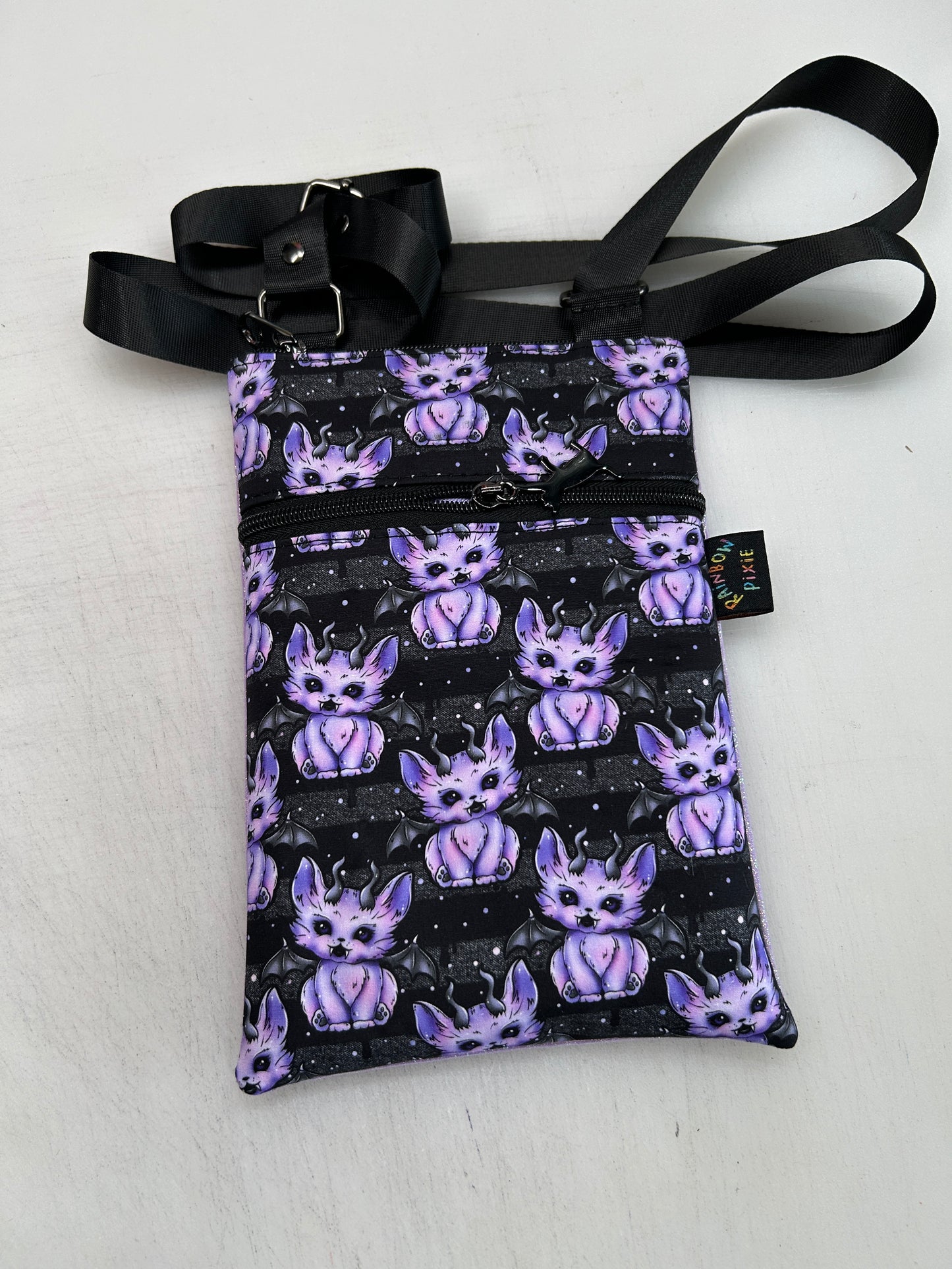 Demon cat themed small crossbody bag