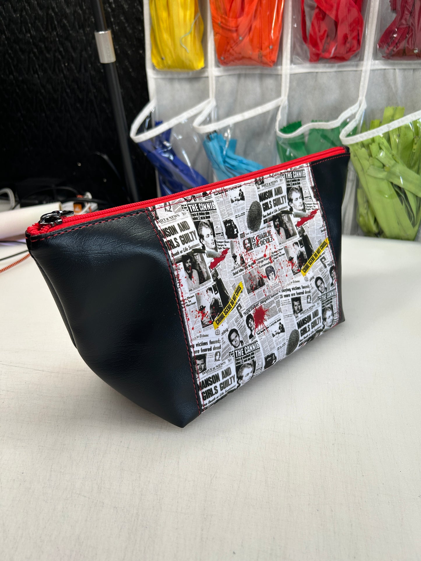 True crime themed Toiletry bag