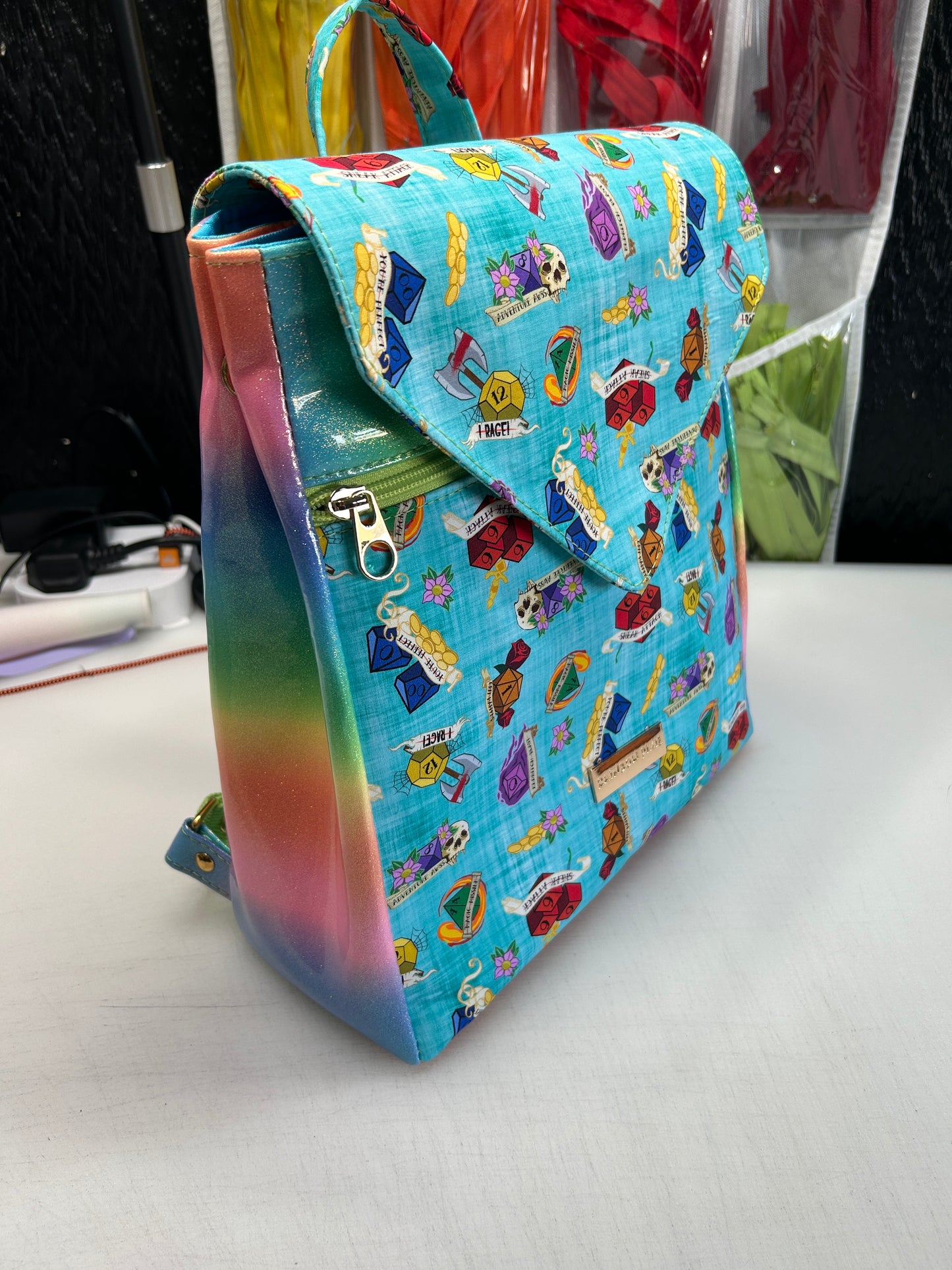 Blue Dice Themed expandable square backpack