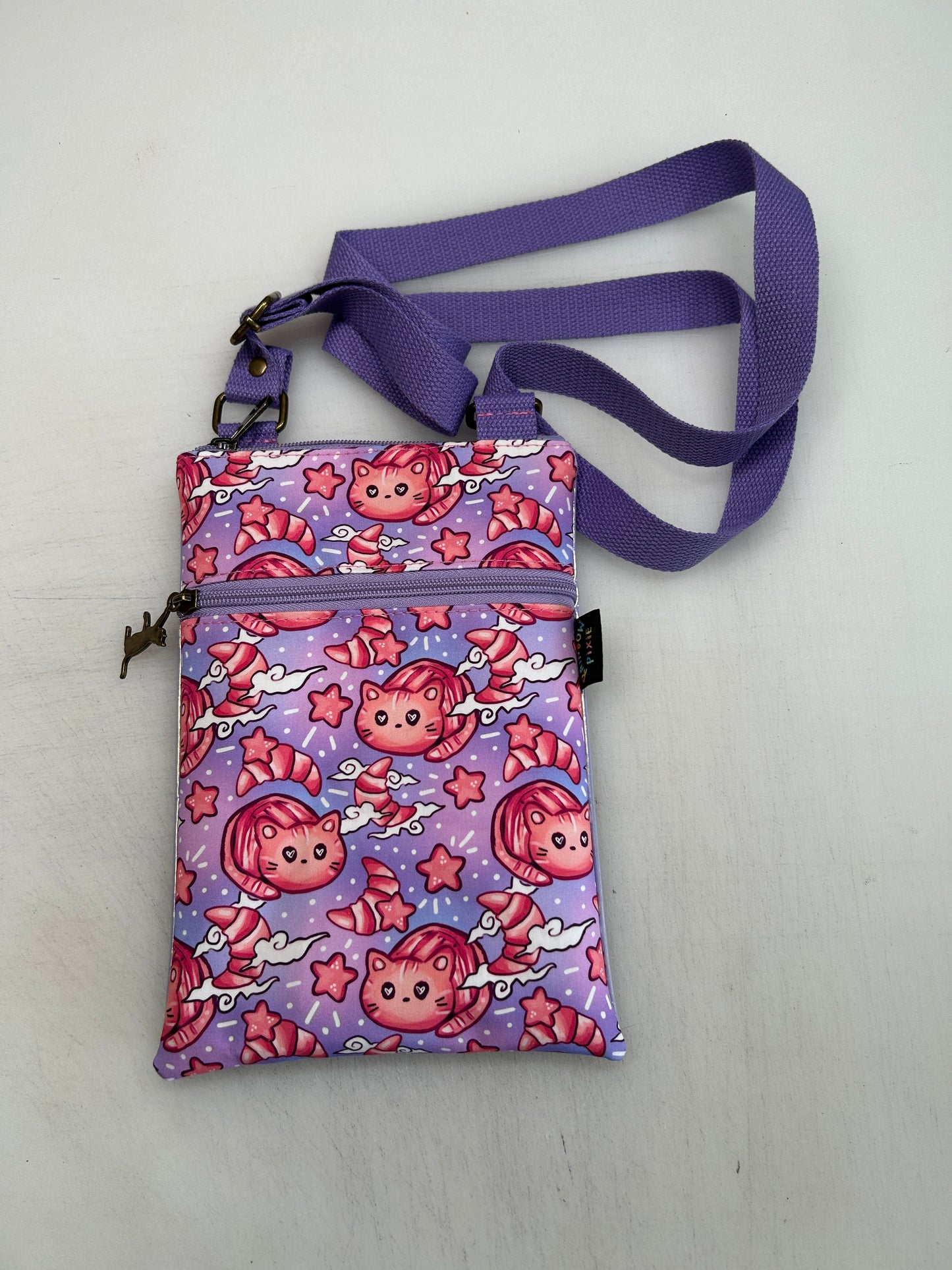 Croissant cat themed small crossbody bag