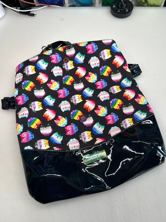 Pride Cat Themed foldover crossbody bag with black holographic bottom