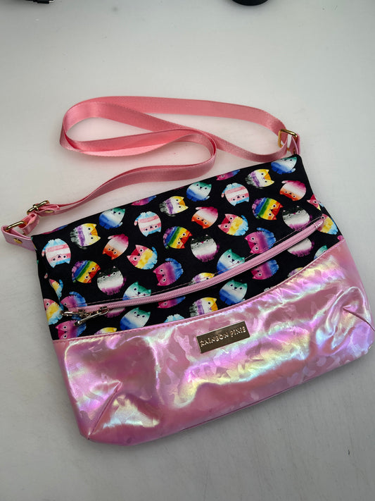 Pride Cat Themed foldover crossbody bag with pink bottom
