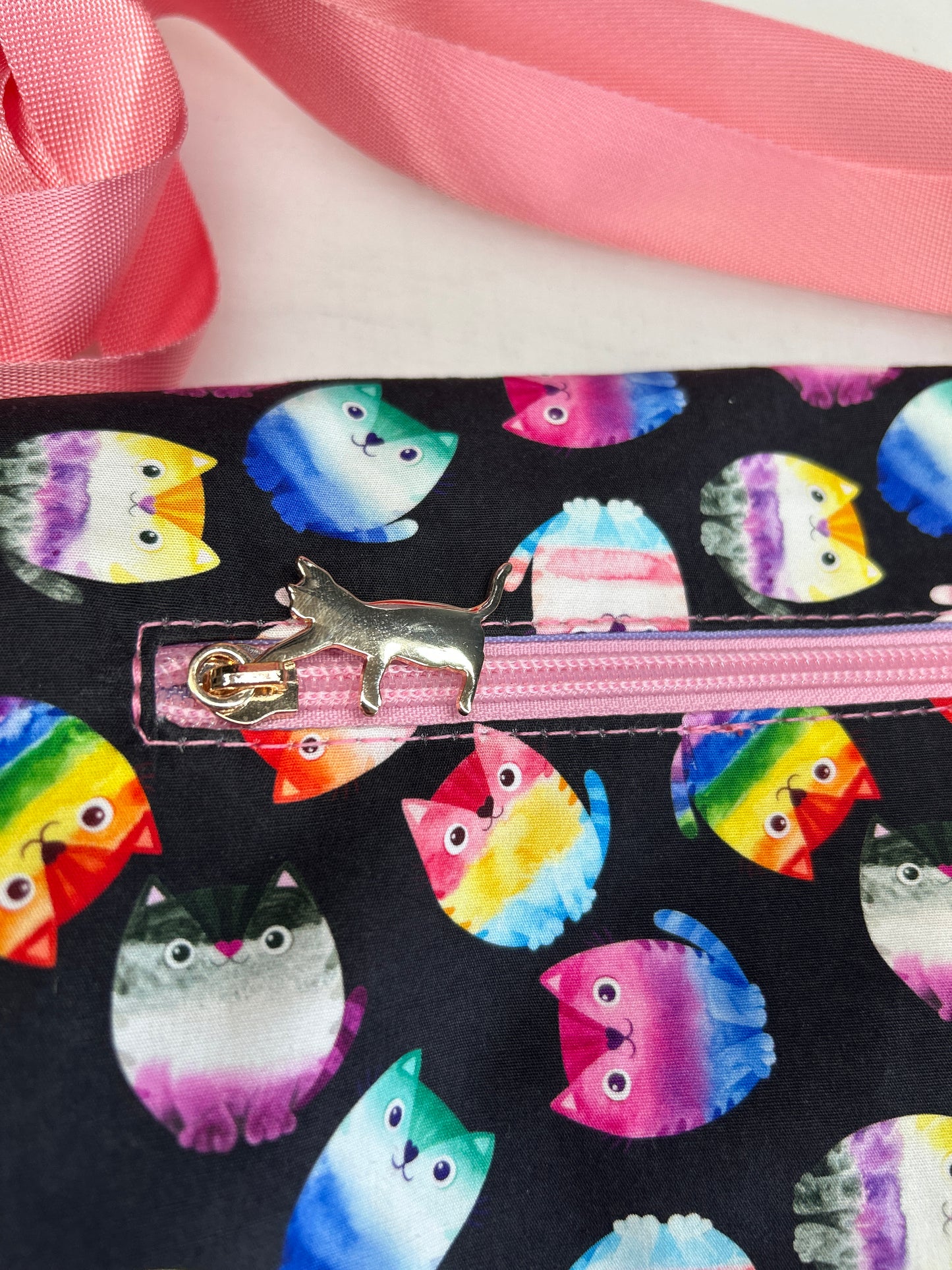 Pride Cat Themed foldover crossbody bag with pink bottom