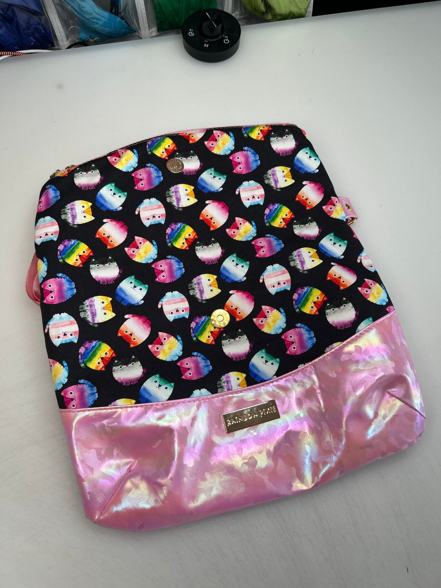 Pride Cat Themed foldover crossbody bag with pink bottom