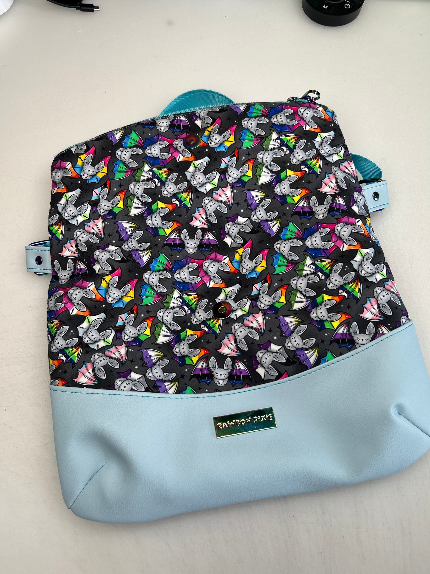Pride Bats Themed foldover crossbody bag with blue bottom